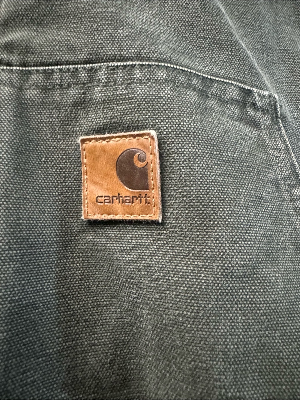 Carhartt Men's Hooded Work Jacket in Dark Green with Brown Patch - Picture 4 of 5